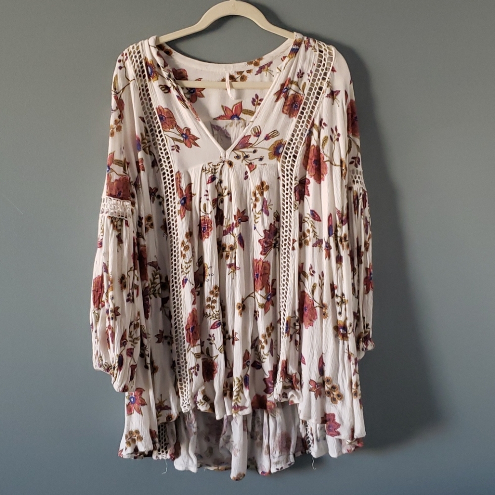 Free People Floral Puff Sleeve mini tunic dress
